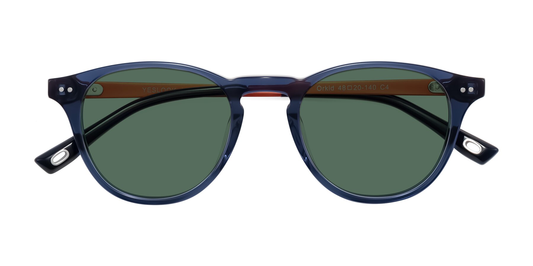 Folded Front of Orkid in Blue/Orangle with Green Polarized Lenses