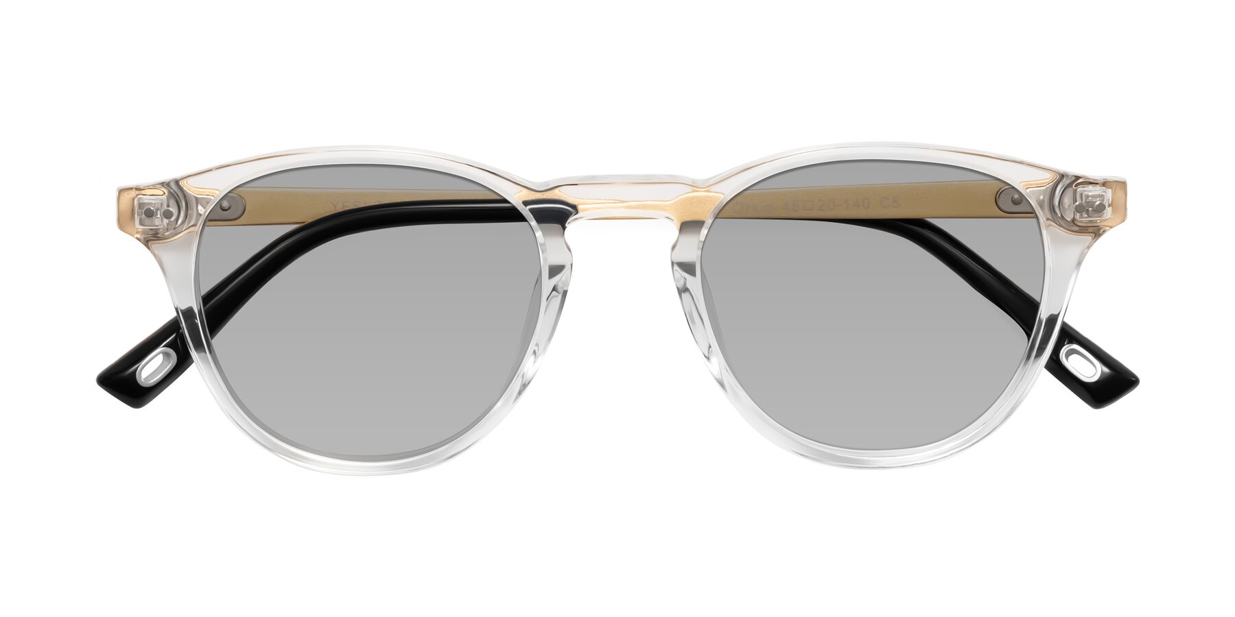 Folded Front of Orkid in Clear/Gold with Light Gray Tinted Lenses