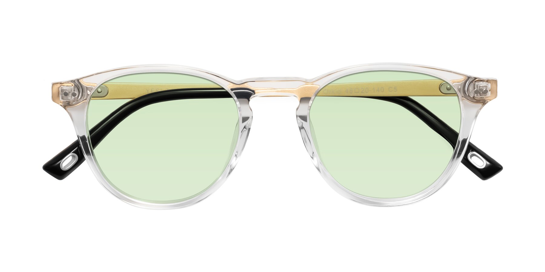 Folded Front of Orkid in Clear/Gold with Light Green Tinted Lenses