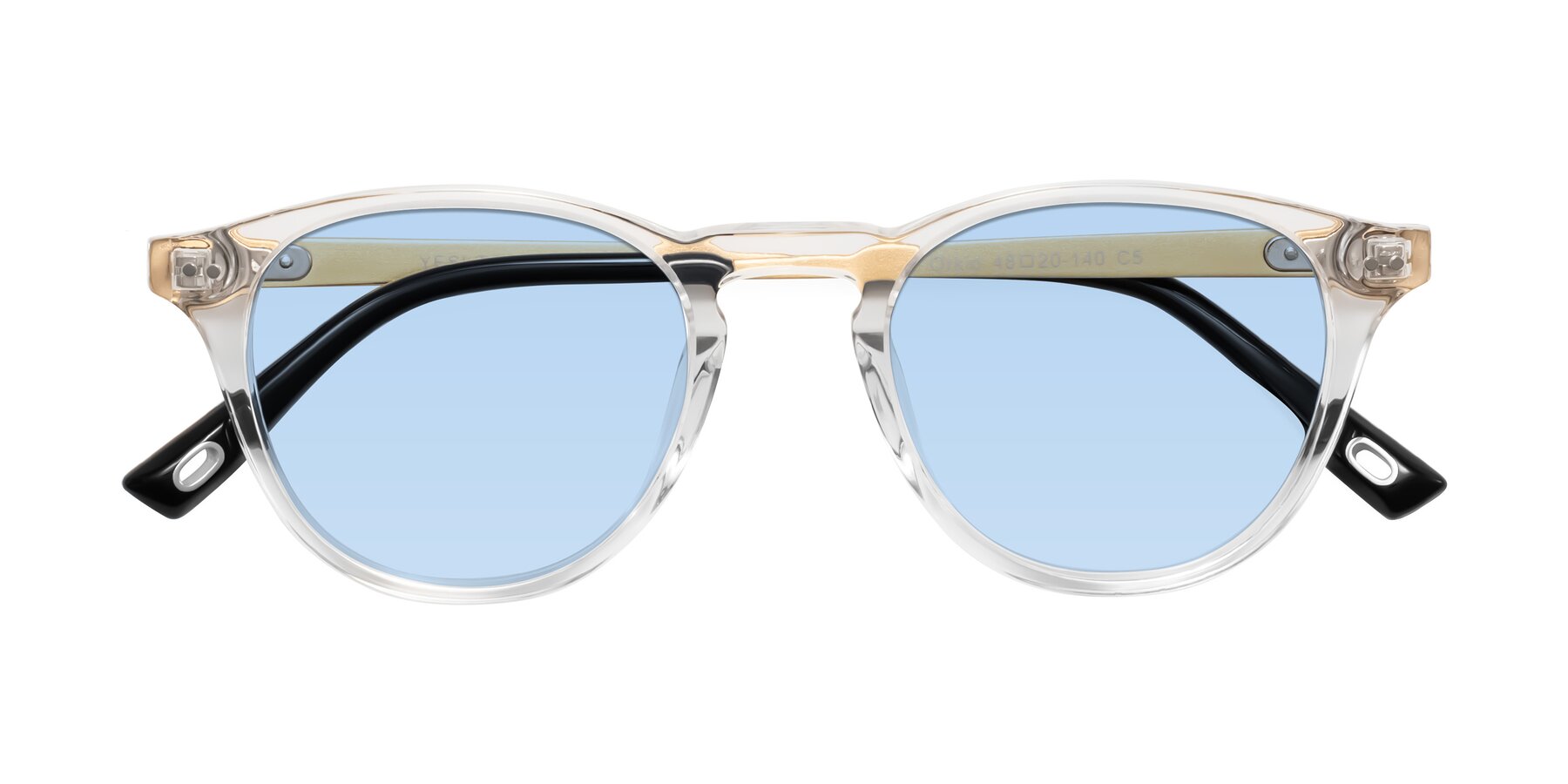 Folded Front of Orkid in Clear/Gold with Light Blue Tinted Lenses