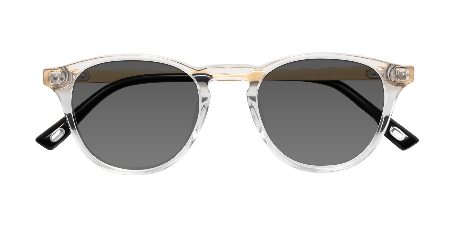 Folded Front of Orkid in Clear/Gold with Medium Gray Tinted Lenses