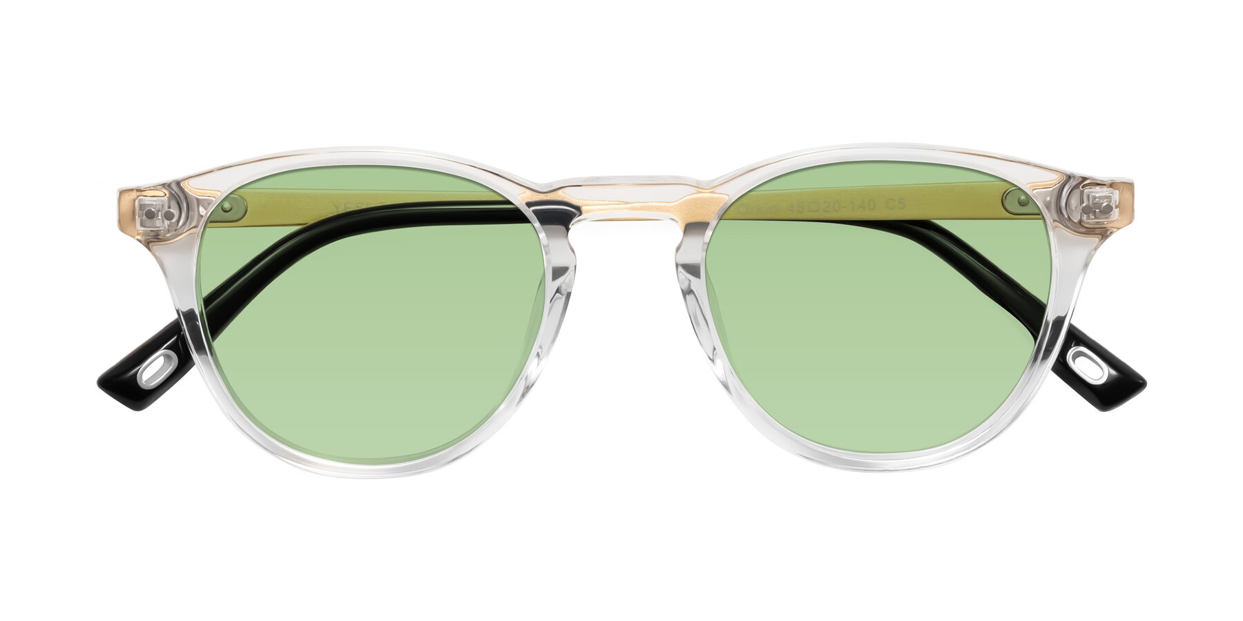 Folded Front of Orkid in Clear/Gold with Medium Green Tinted Lenses