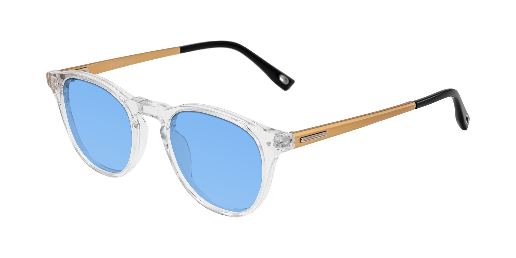 Angle of Orkid in Clear/Gold with Medium Blue Tinted Lenses