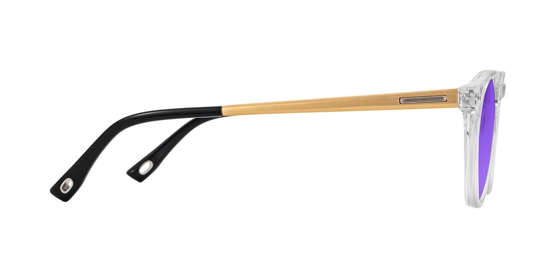 Side of Orkid in Clear/Gold with Purple Tinted Lenses