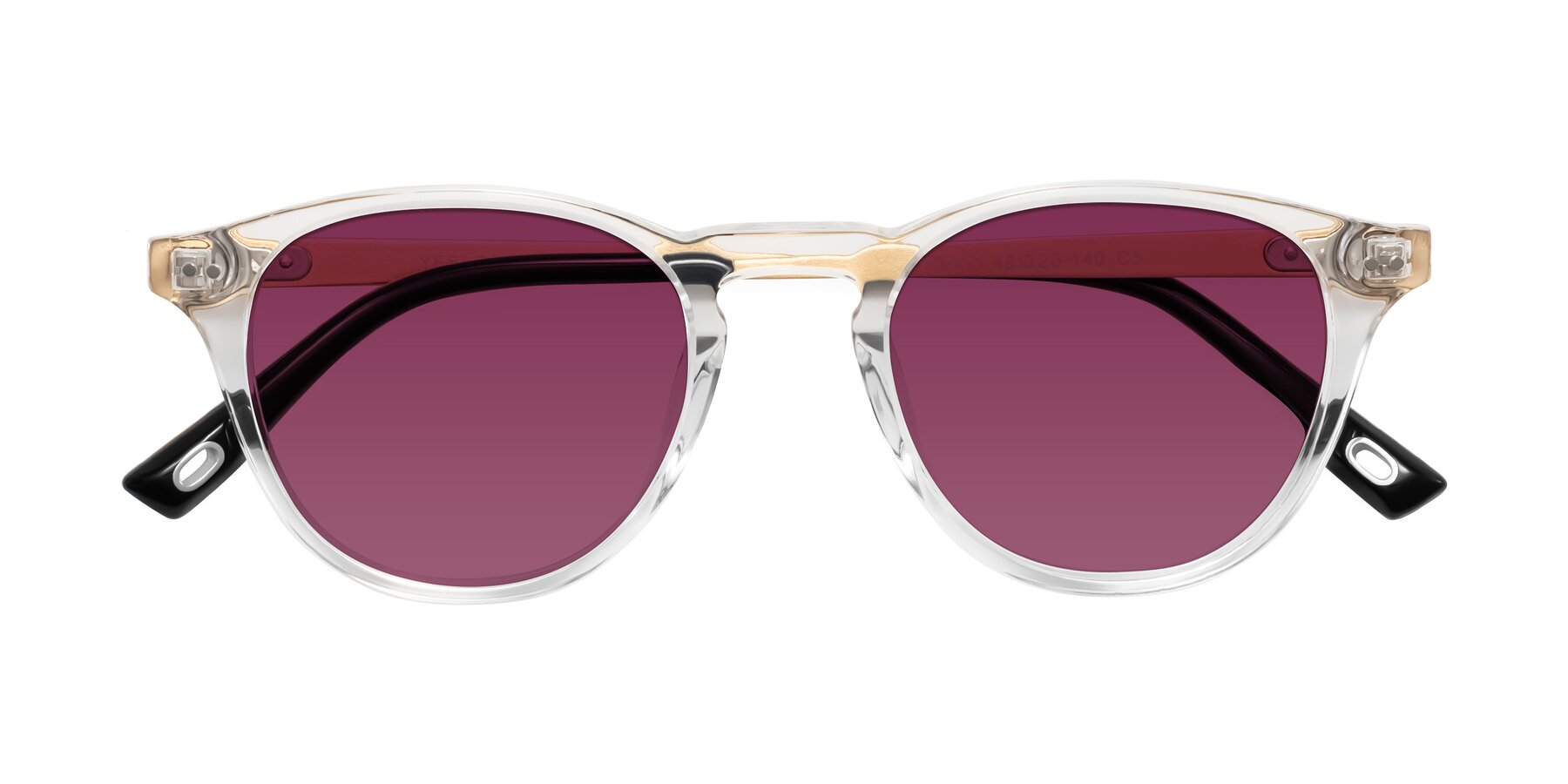 Folded Front of Orkid in Clear/Gold with Wine Tinted Lenses