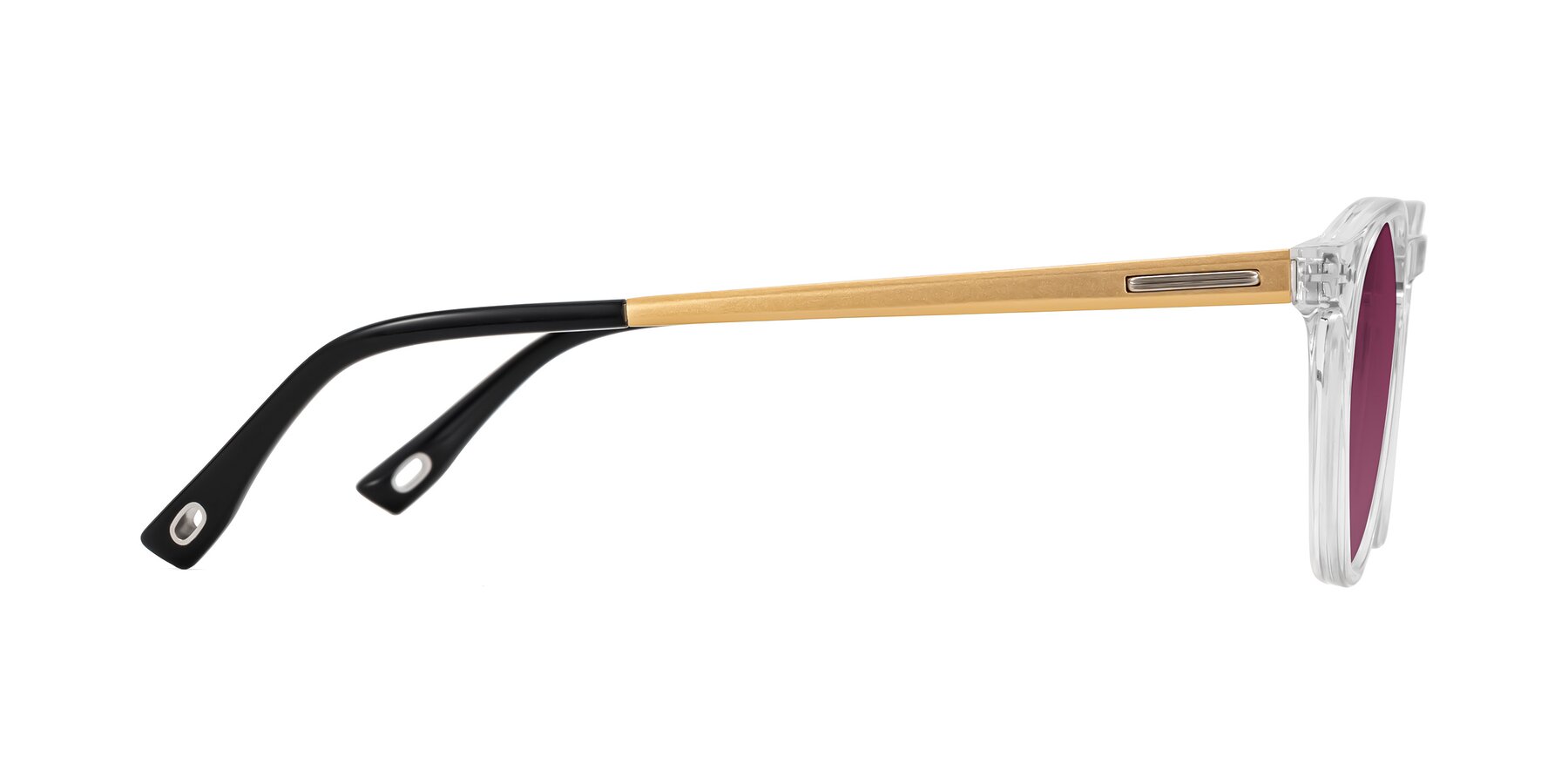 Side of Orkid in Clear/Gold with Wine Tinted Lenses