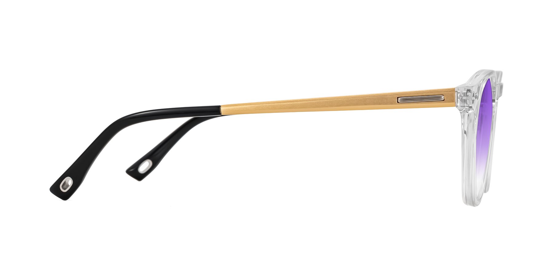 Side of Orkid in Clear/Gold with Purple Gradient Lenses