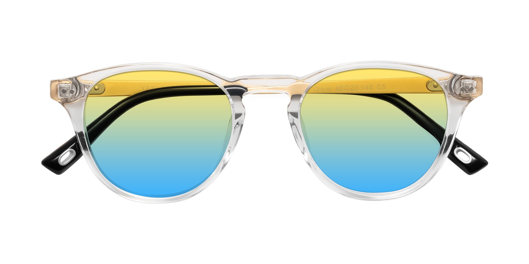 Folded Front of Orkid in Clear/Gold with Yellow / Blue Gradient Lenses