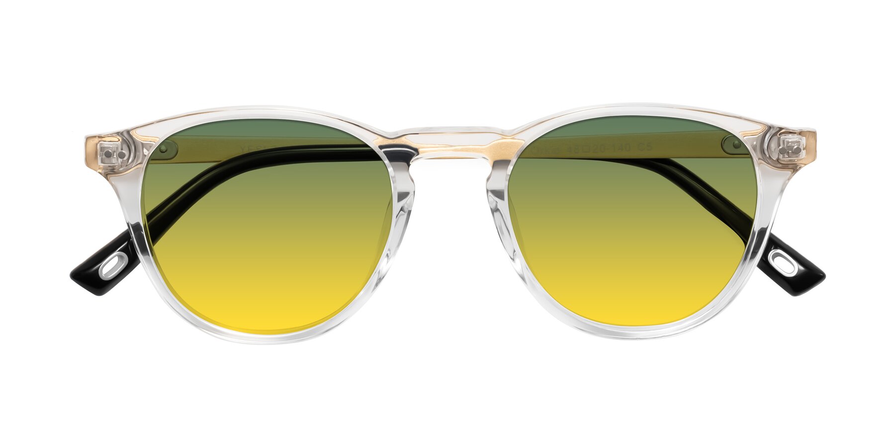 Folded Front of Orkid in Clear/Gold with Green / Yellow Gradient Lenses