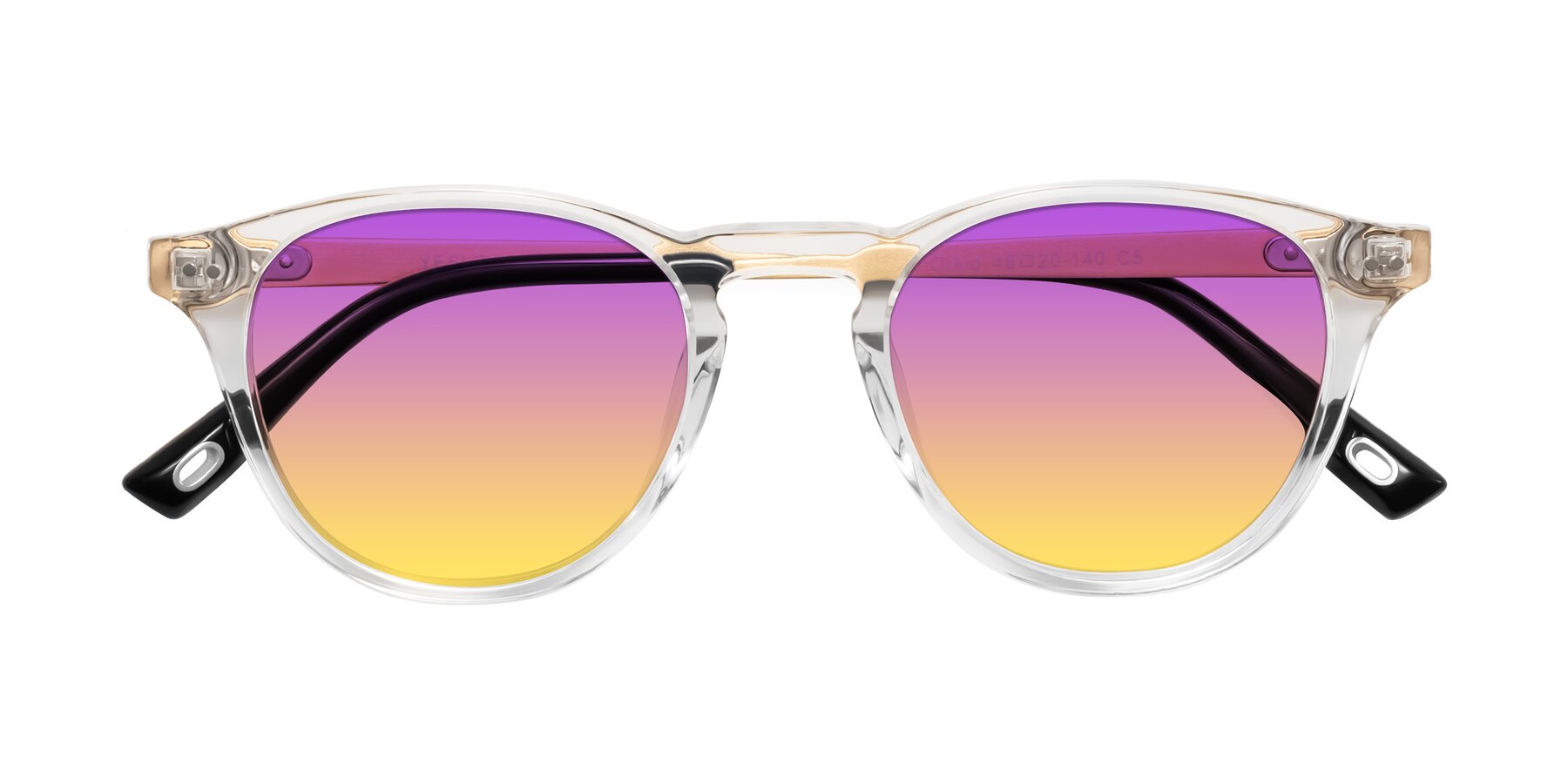 Folded Front of Orkid in Clear/Gold with Purple / Yellow Gradient Lenses