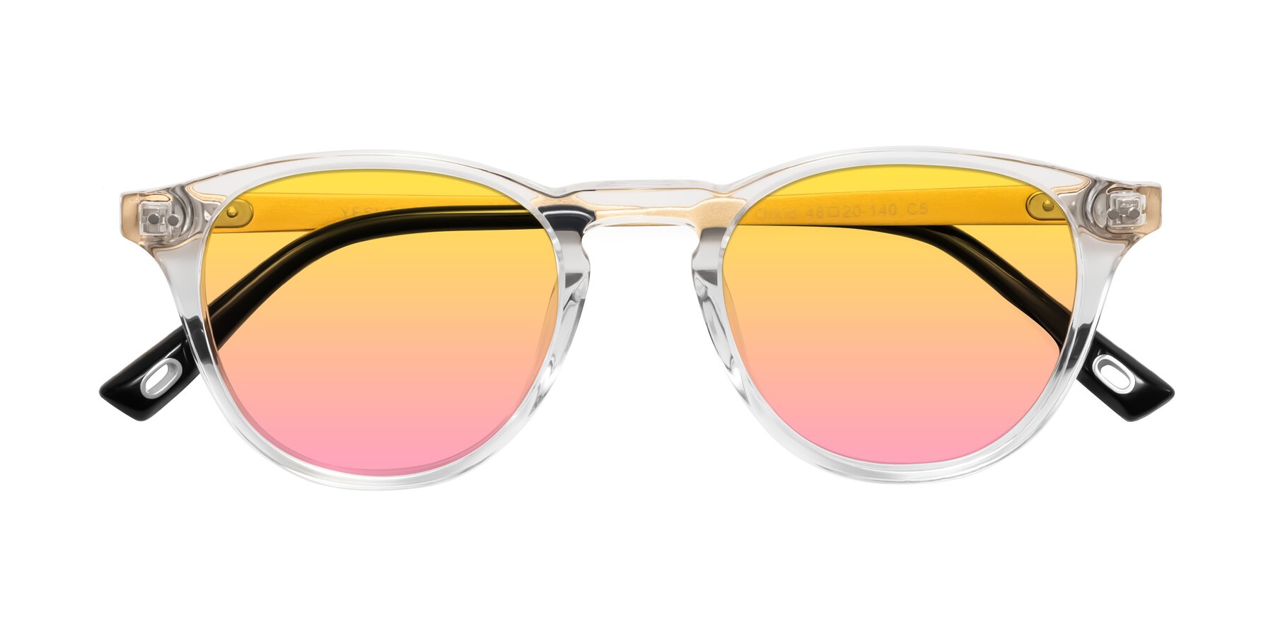 Folded Front of Orkid in Clear/Gold with Yellow / Pink Gradient Lenses