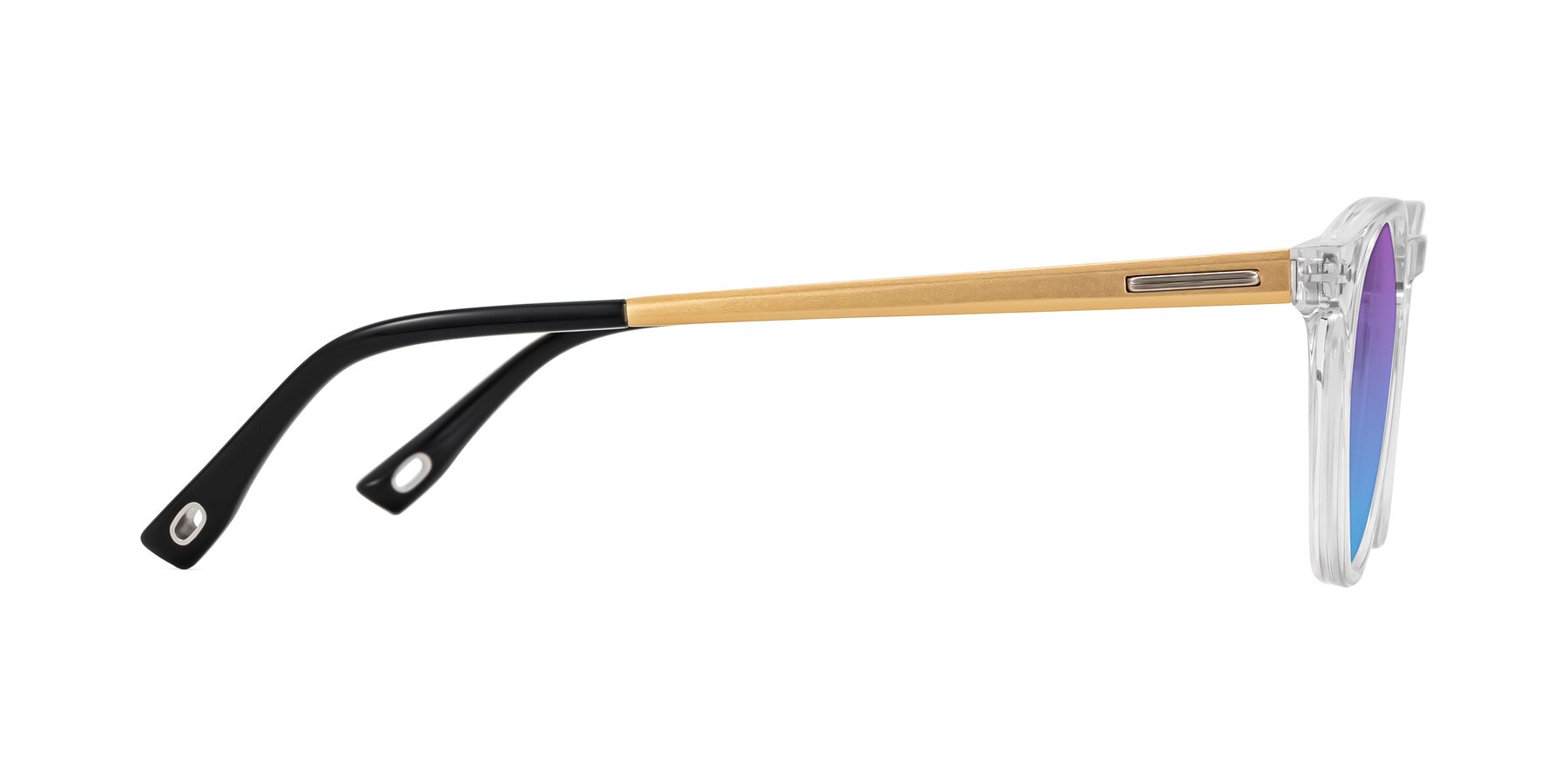 Side of Orkid in Clear/Gold with Purple / Blue Gradient Lenses