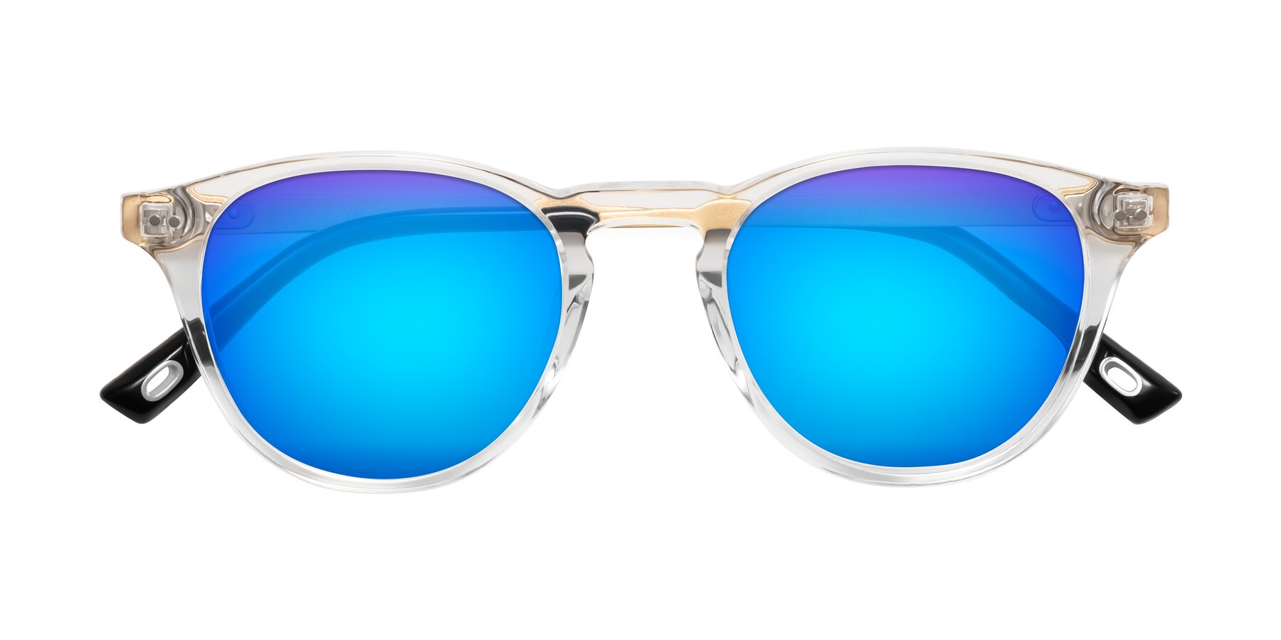 Folded Front of Orkid in Clear/Gold with Blue Mirrored Lenses