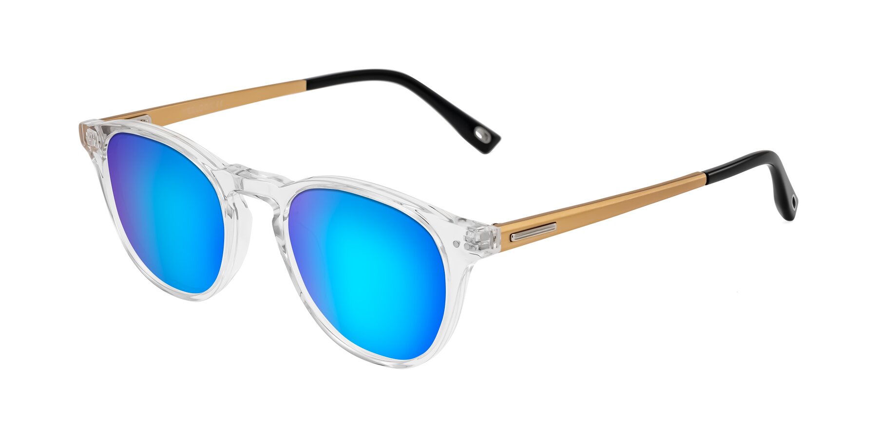 Angle of Orkid in Clear/Gold with Blue Mirrored Lenses