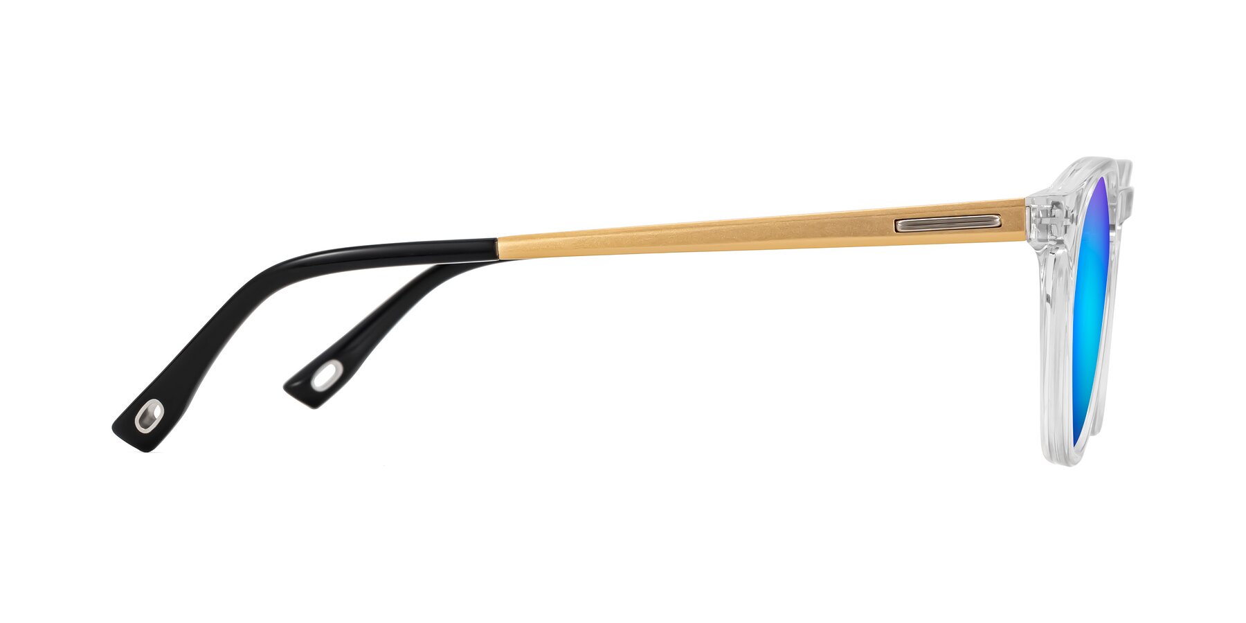 Side of Orkid in Clear/Gold with Blue Mirrored Lenses