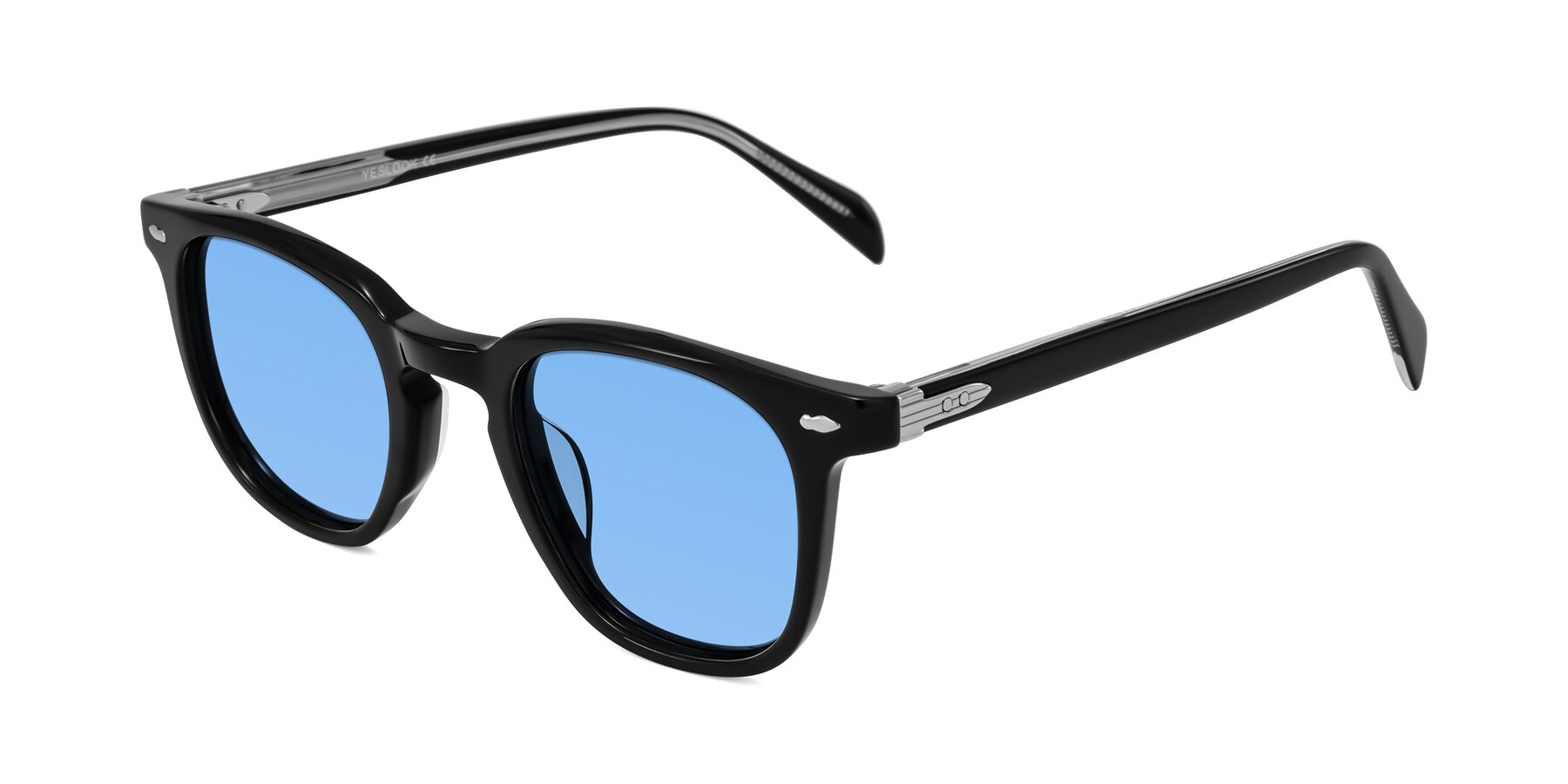 Angle of Palu in Black with Medium Blue Tinted Lenses