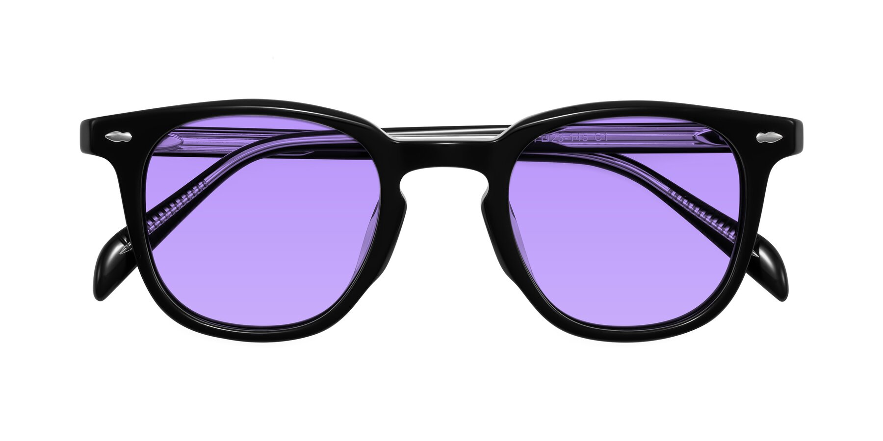 Folded Front of Palu in Black with Medium Purple Tinted Lenses