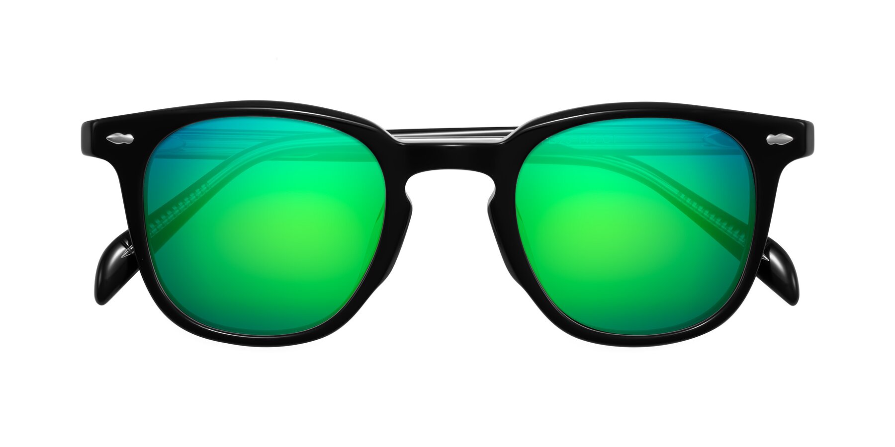 Folded Front of Palu in Black with Green Mirrored Lenses