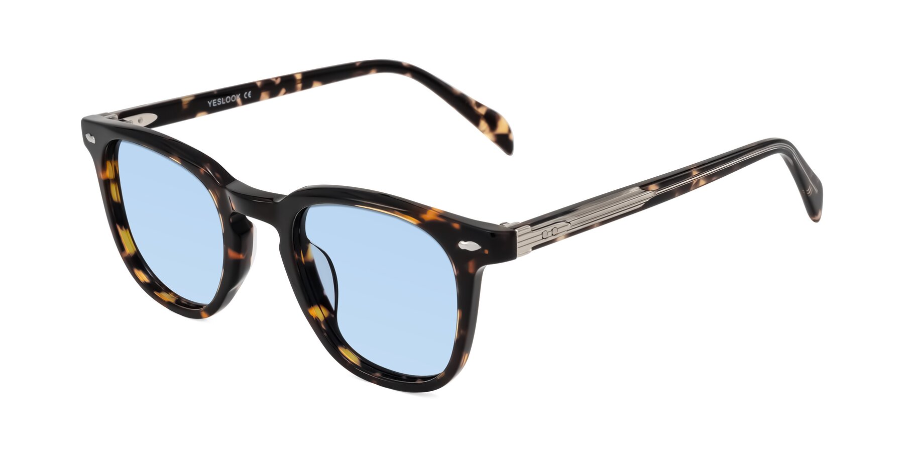 Angle of Palu in Tortoise with Light Blue Tinted Lenses