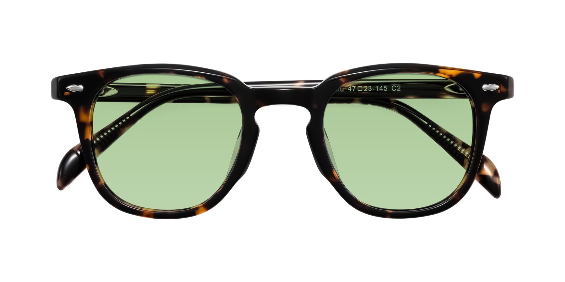 Folded Front of Palu in Tortoise with Medium Green Tinted Lenses