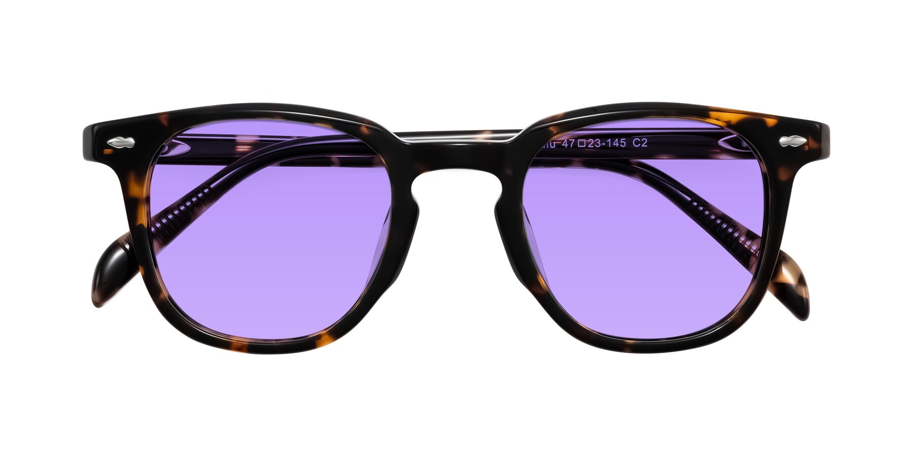 Folded Front of Palu in Tortoise with Medium Purple Tinted Lenses