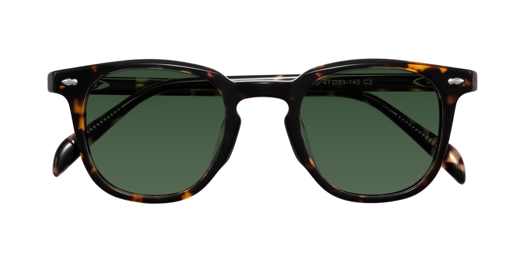 Folded Front of Palu in Tortoise with Green Tinted Lenses
