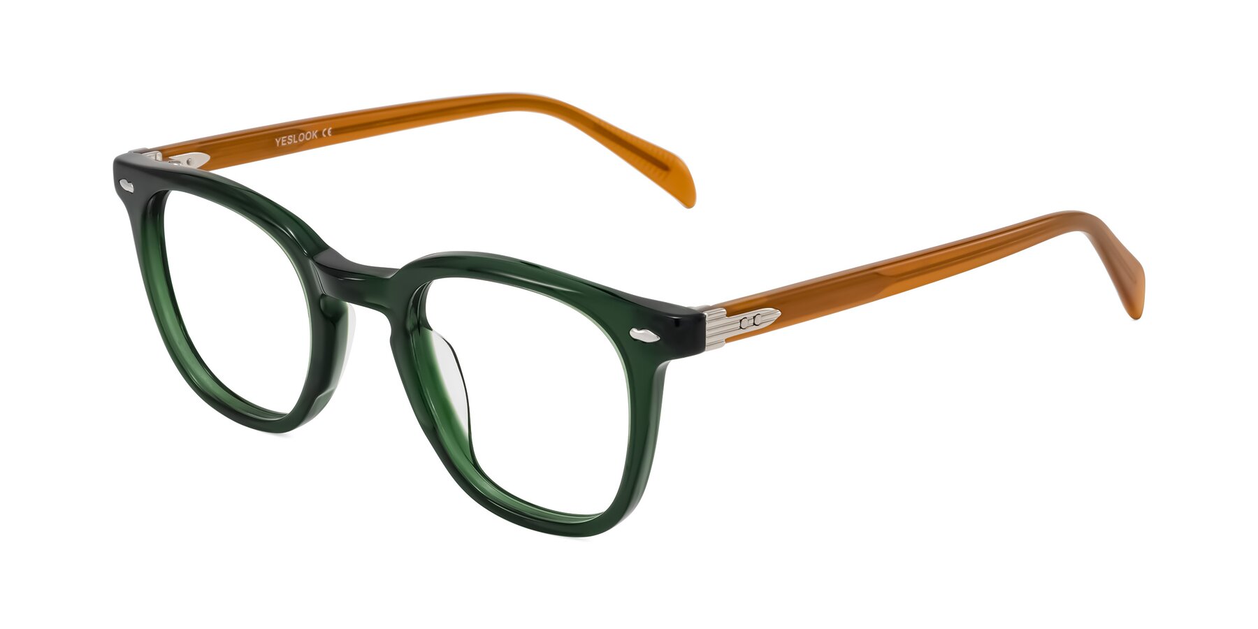 Angle of Palu in Emerald Green/Honey with Clear Reading Eyeglass Lenses