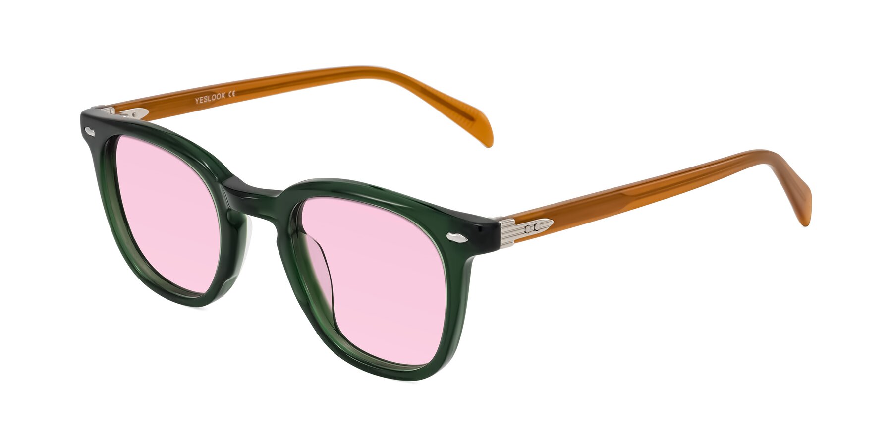 Angle of Palu in Emerald Green/Honey with Light Pink Tinted Lenses