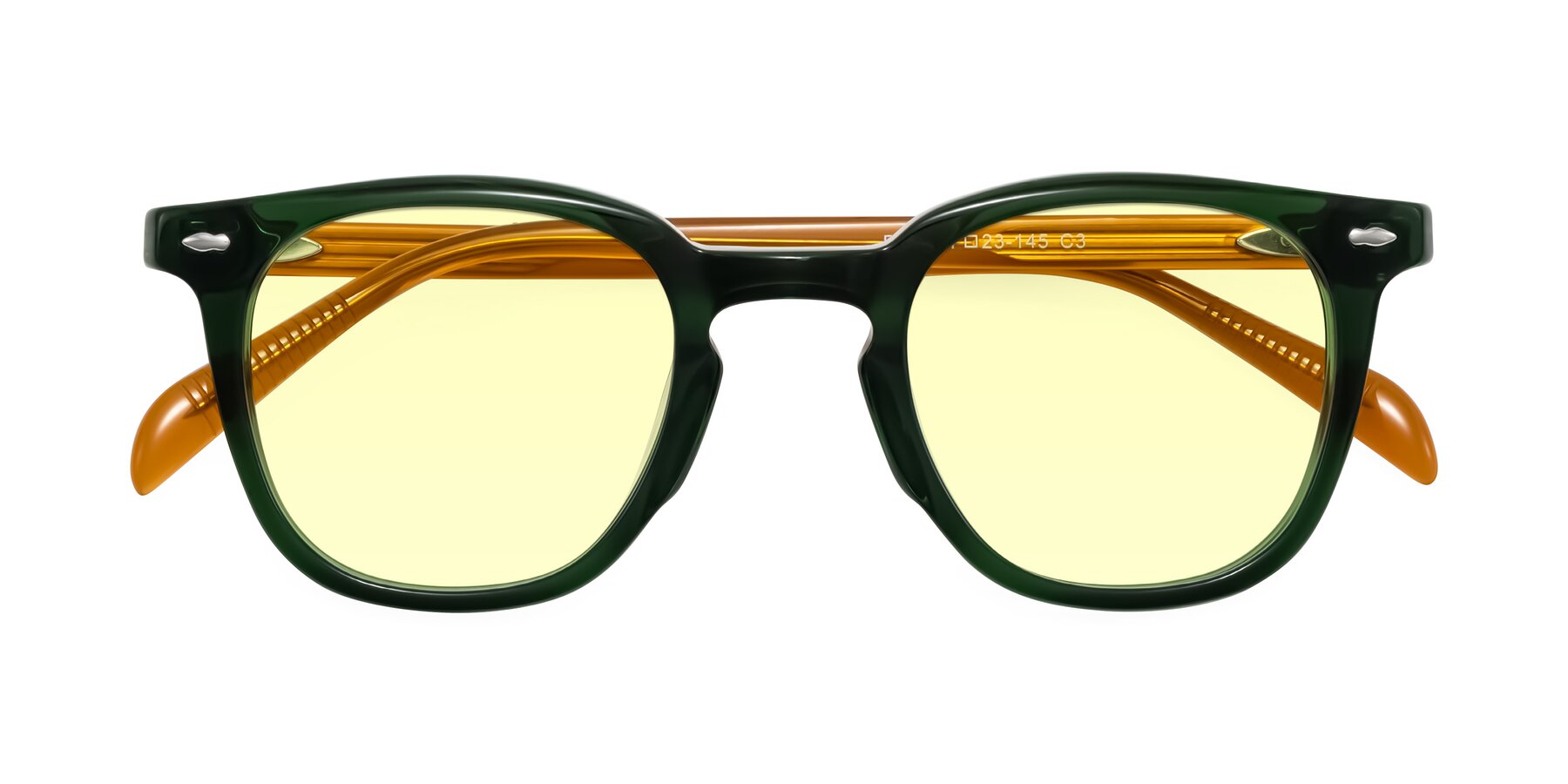 Folded Front of Palu in Emerald Green/Honey with Light Yellow Tinted Lenses