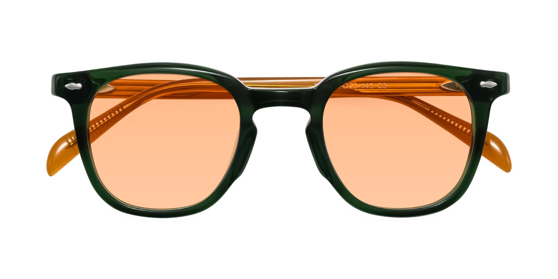 Folded Front of Palu in Emerald Green/Honey with Light Orange Tinted Lenses