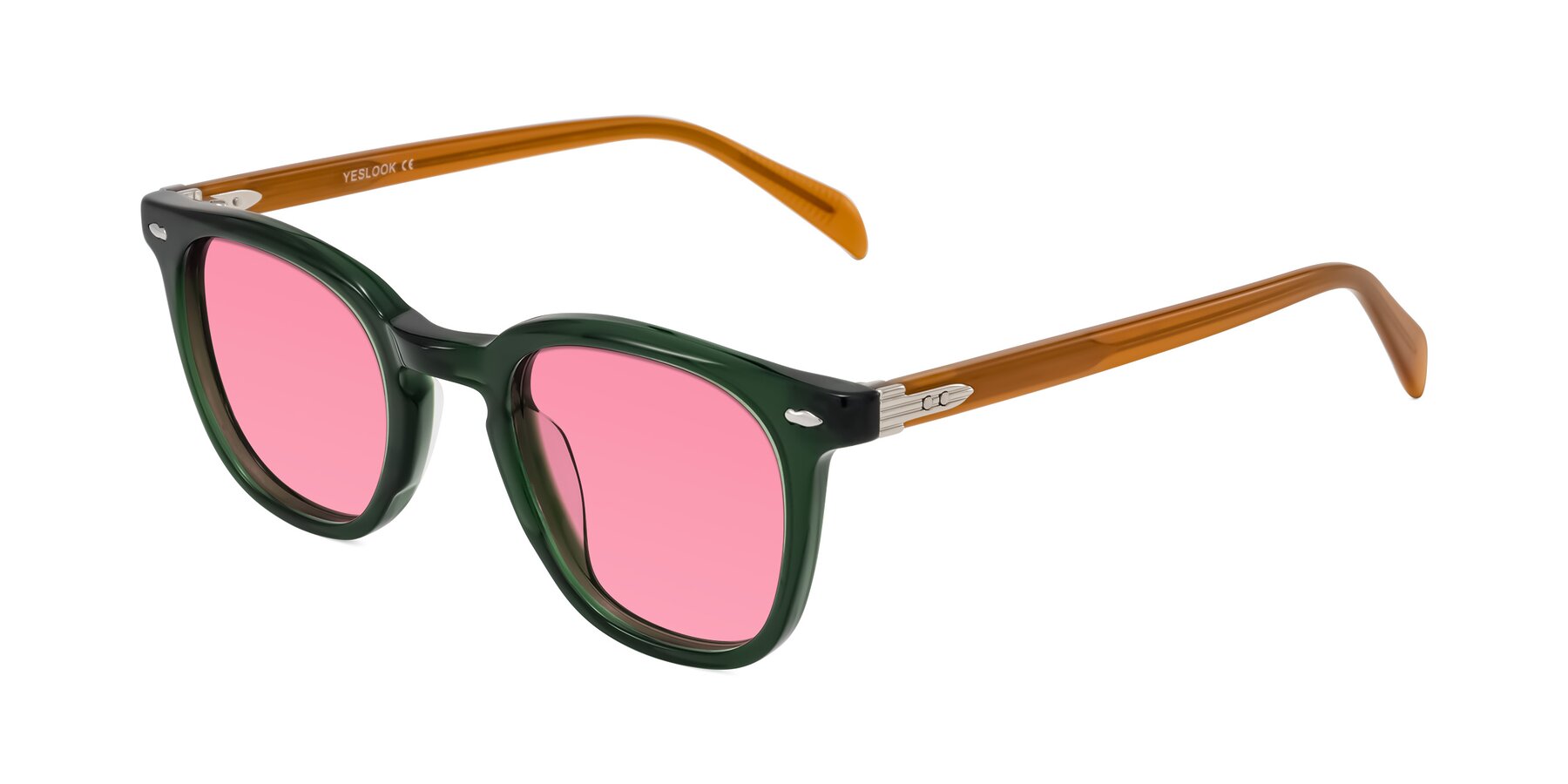 Angle of Palu in Emerald Green/Honey with Pink Tinted Lenses