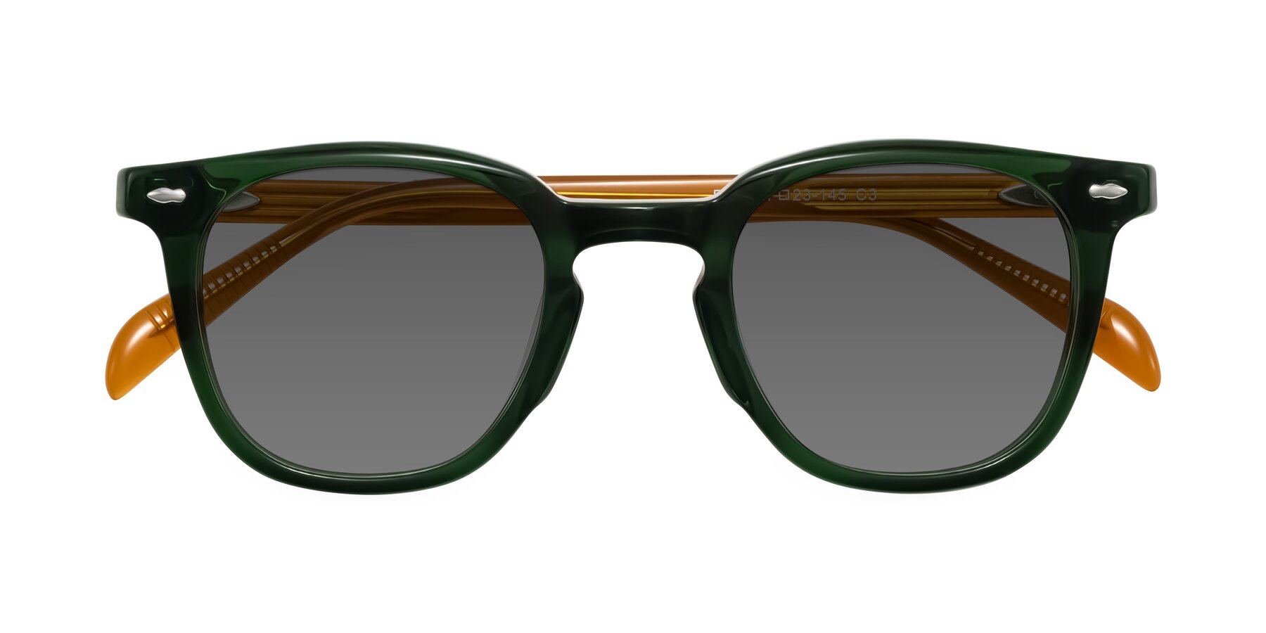 Folded Front of Palu in Emerald Green/Honey with Medium Gray Tinted Lenses
