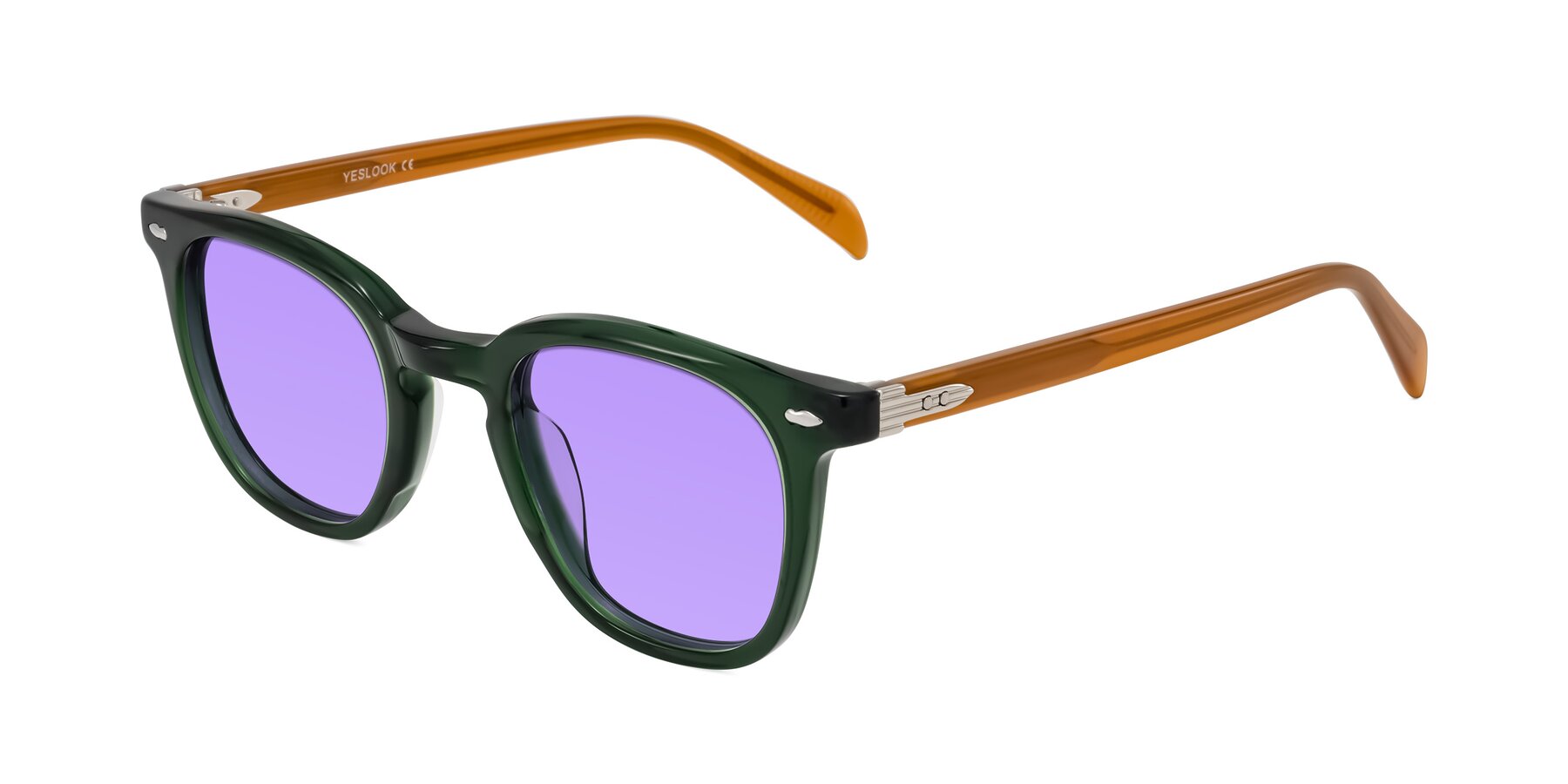 Angle of Palu in Emerald Green/Honey with Medium Purple Tinted Lenses
