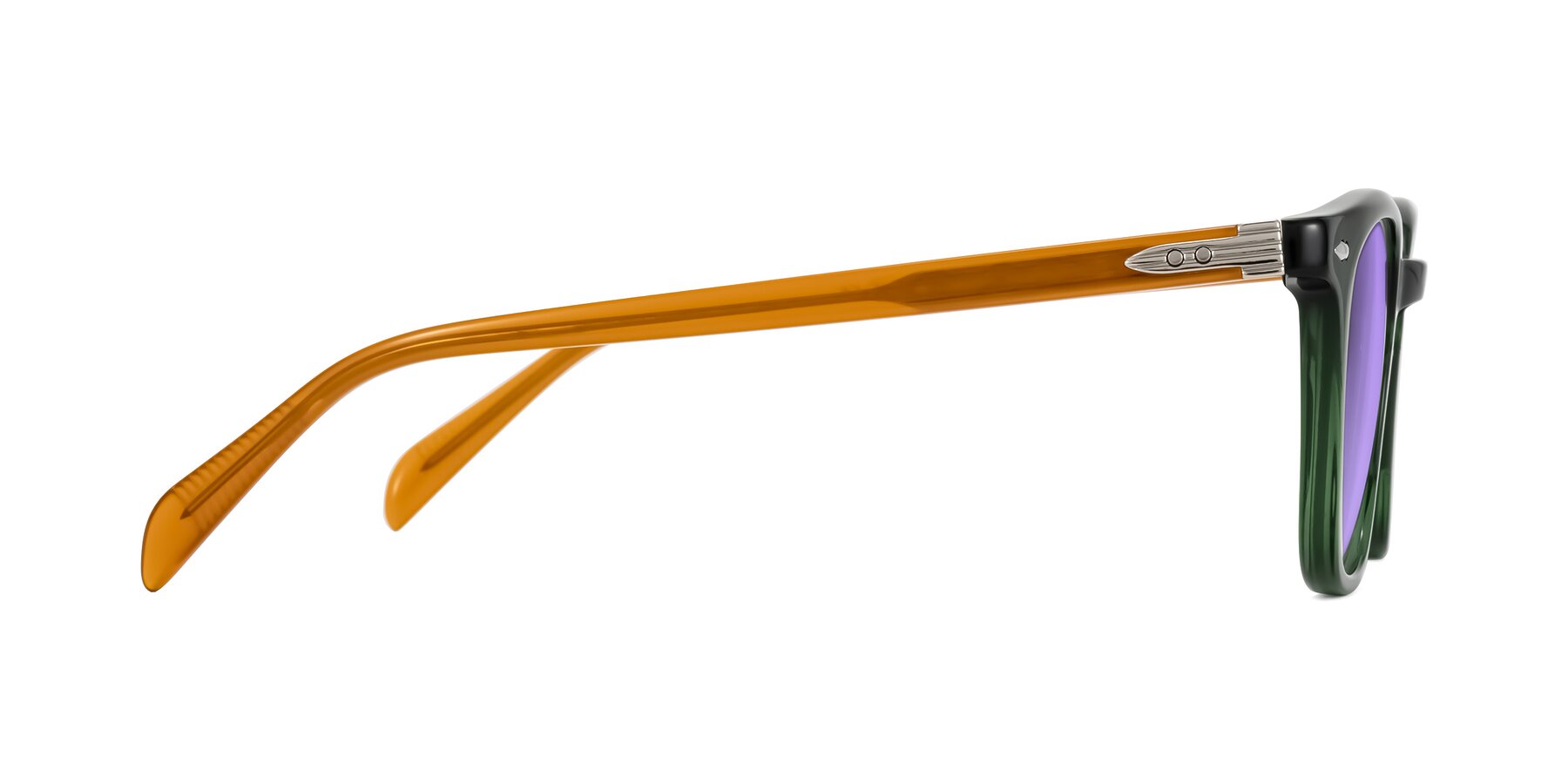 Side of Palu in Emerald Green/Honey with Medium Purple Tinted Lenses