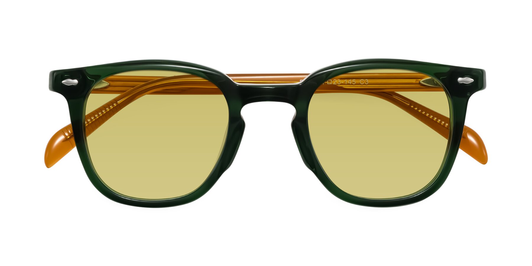 Folded Front of Palu in Emerald Green/Honey with Medium Champagne Tinted Lenses