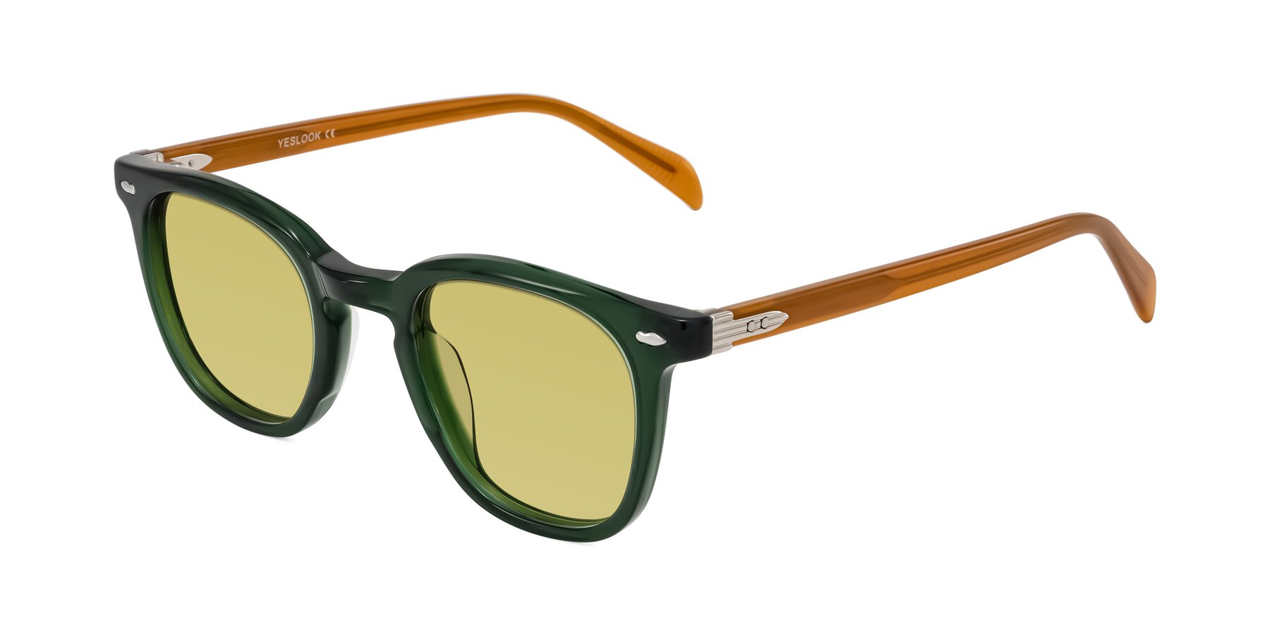 Angle of Palu in Emerald Green/Honey with Medium Champagne Tinted Lenses