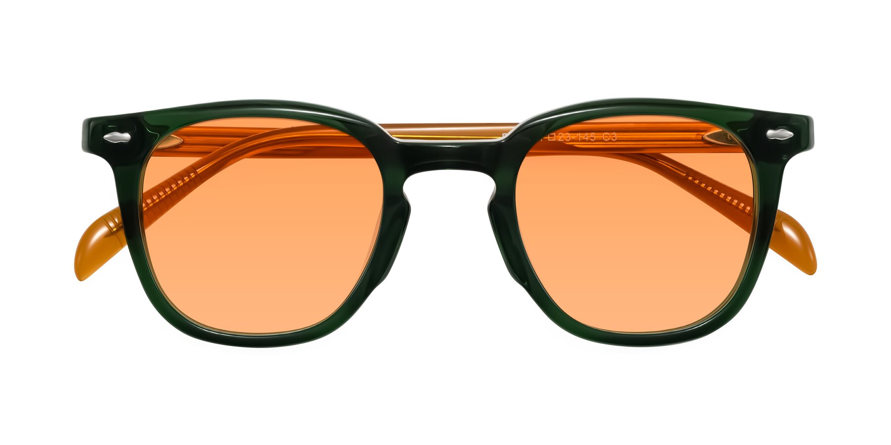 Folded Front of Palu in Emerald Green/Honey with Medium Orange Tinted Lenses