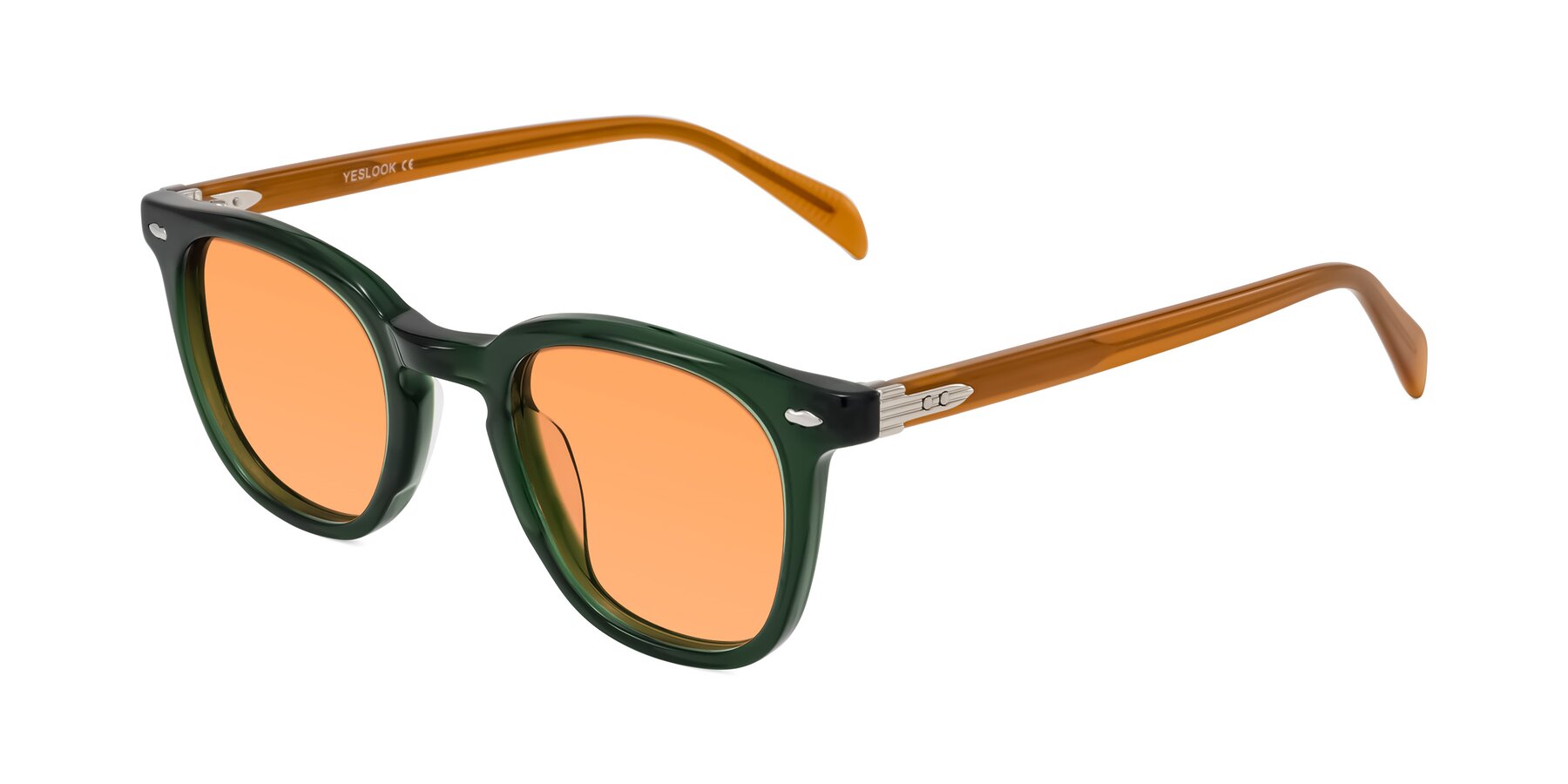 Angle of Palu in Emerald Green/Honey with Medium Orange Tinted Lenses