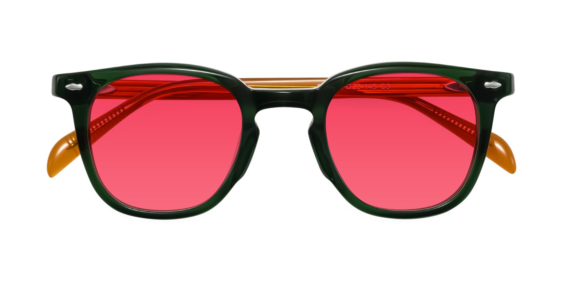 Folded Front of Palu in Emerald Green/Honey with Red Tinted Lenses