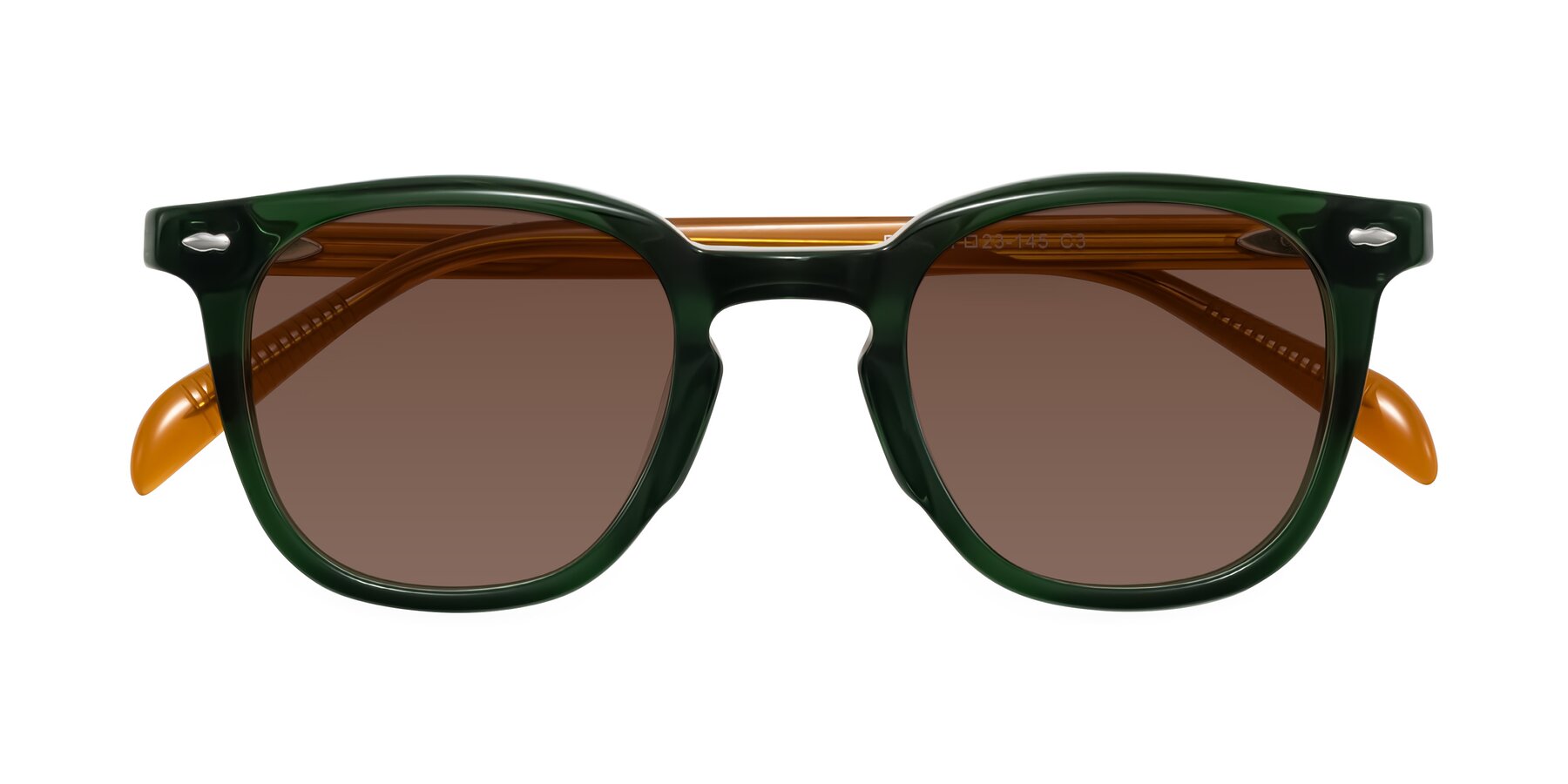 Folded Front of Palu in Emerald Green/Honey with Brown Tinted Lenses