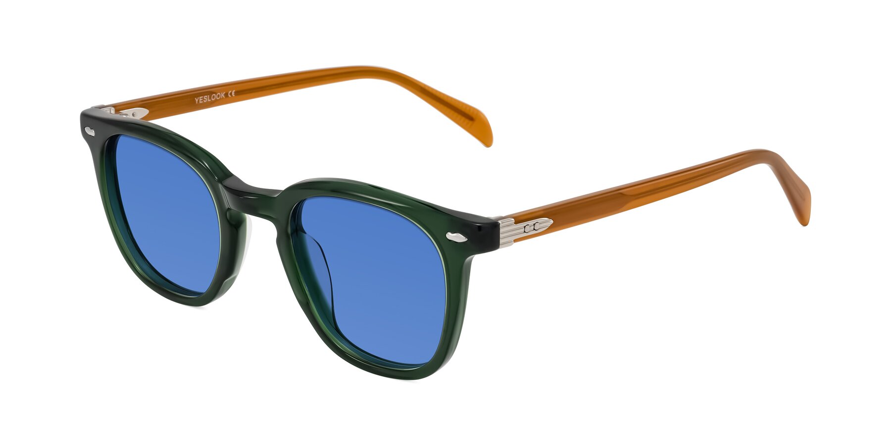 Angle of Palu in Emerald Green/Honey with Blue Tinted Lenses