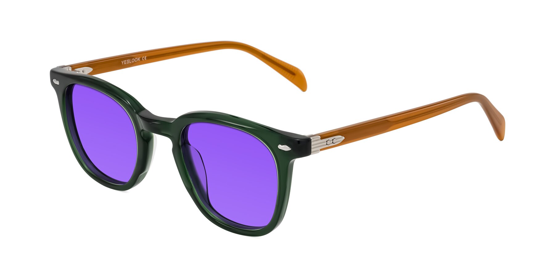 Angle of Palu in Emerald Green/Honey with Purple Tinted Lenses