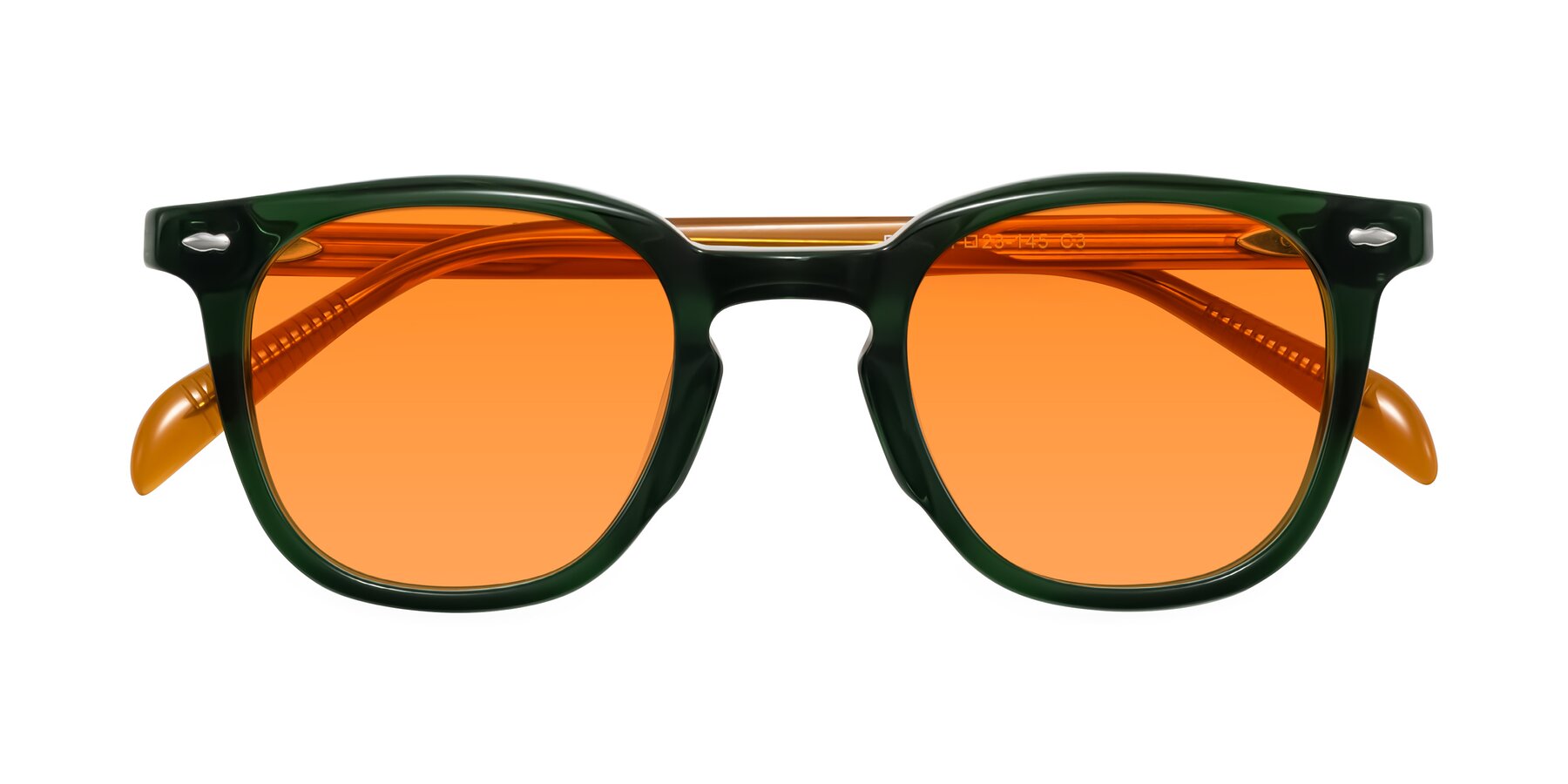 Folded Front of Palu in Emerald Green/Honey with Orange Tinted Lenses