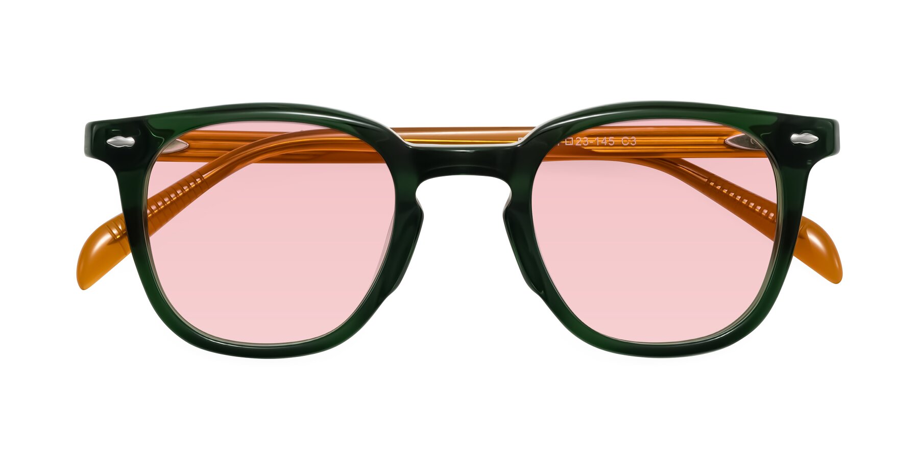Folded Front of Palu in Emerald Green/Honey with Light Garnet Tinted Lenses