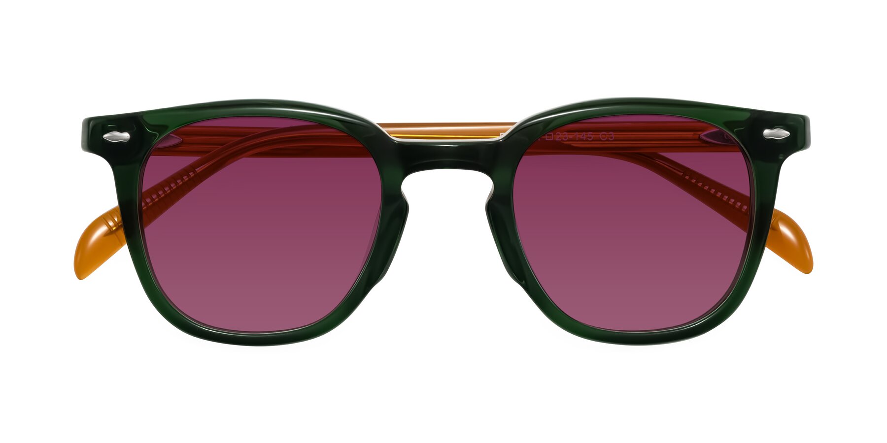 Folded Front of Palu in Emerald Green/Honey with Wine Tinted Lenses