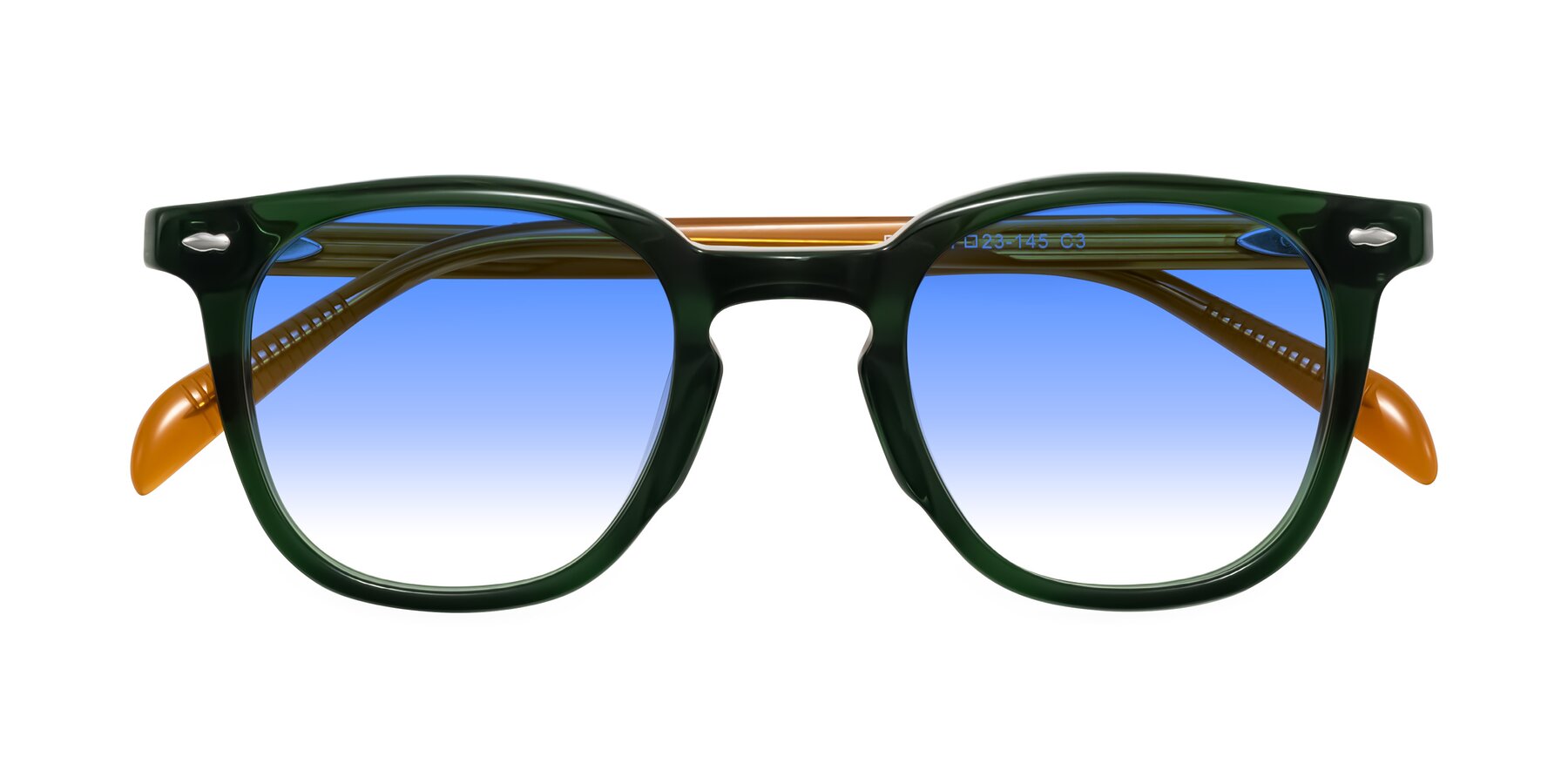 Folded Front of Palu in Emerald Green/Honey with Blue Gradient Lenses