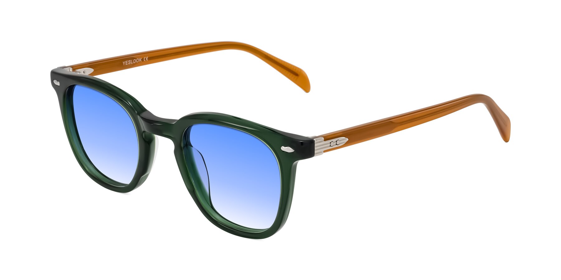 Angle of Palu in Emerald Green/Honey with Blue Gradient Lenses