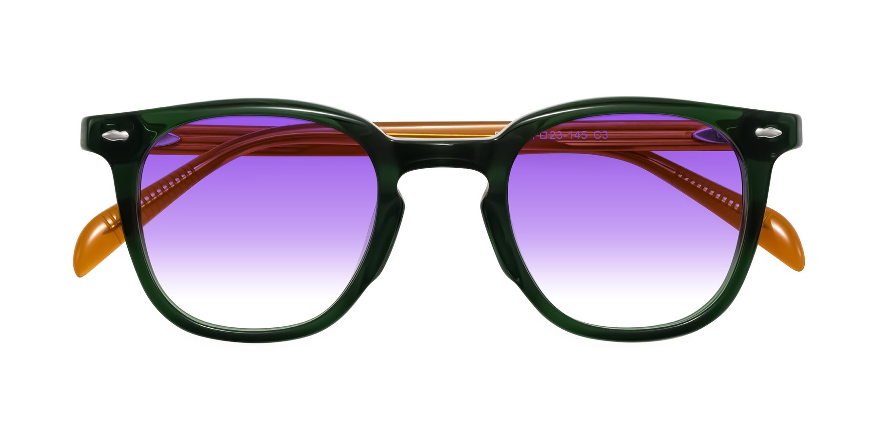 Folded Front of Palu in Emerald Green/Honey with Purple Gradient Lenses