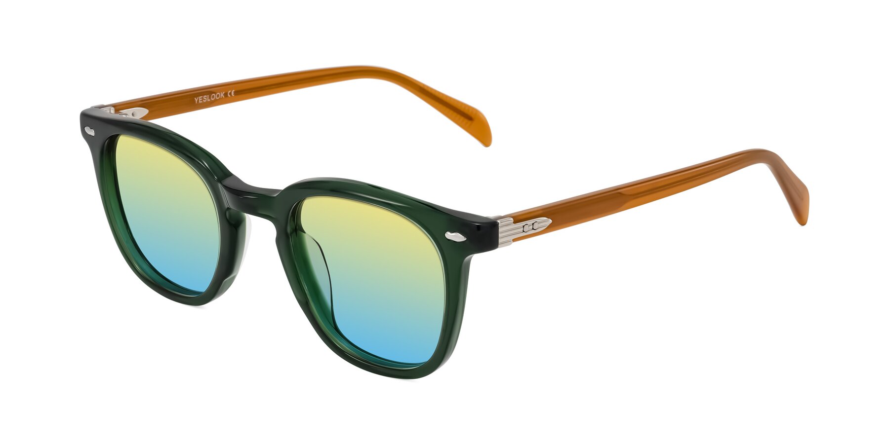 Angle of Palu in Emerald Green/Honey with Yellow / Blue Gradient Lenses