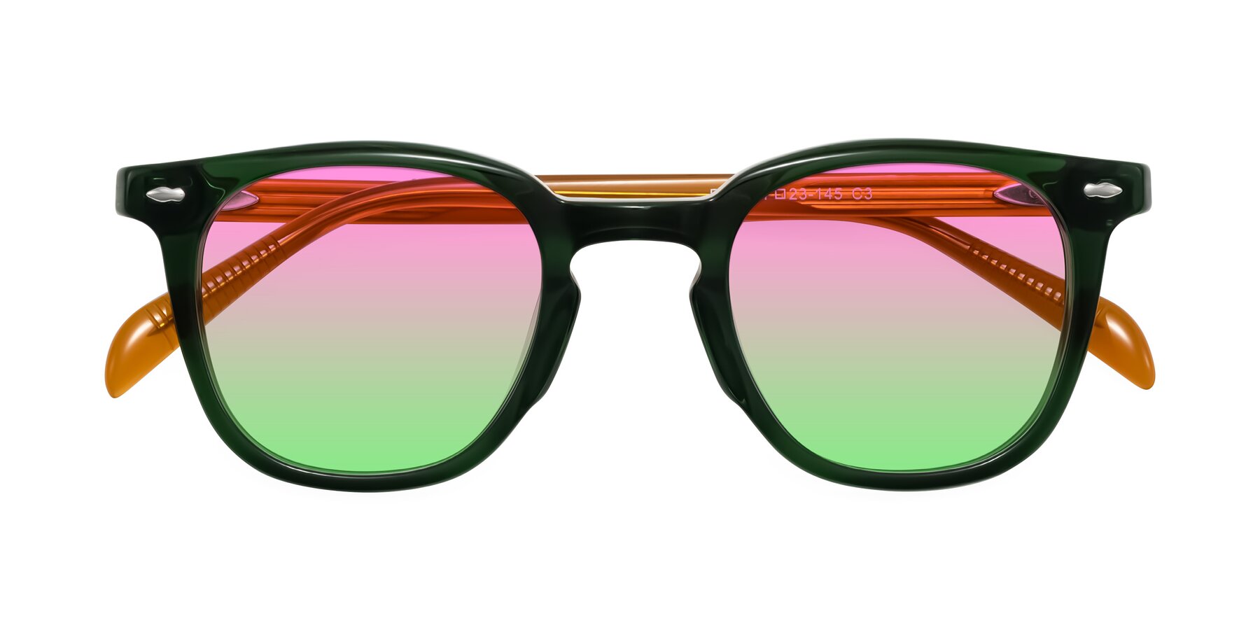 Folded Front of Palu in Emerald Green/Honey with Pink / Green Gradient Lenses